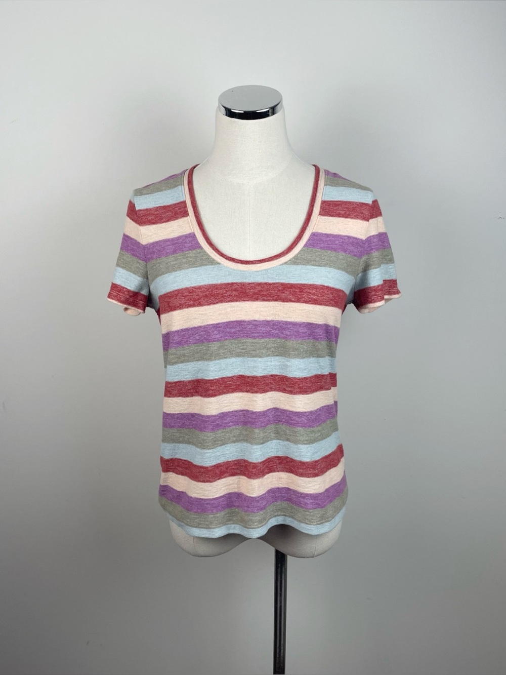 Madewell Pink Purple Red Green Blue Stripe Knit Short Sleeve Top Boho Small